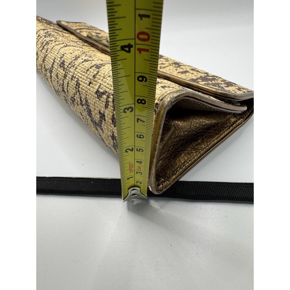 Vtg Rare Elaine Turner Straw Envelope Clutch Splatter Print Leather Trim Italy - Picture 10 of 11